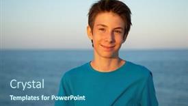  Presentation with calm sea - Presentation design with handsome-young-boy-at-beach background and a ocean colored foreground