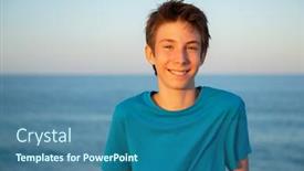  Presentation with calm sea - Slide set having handsome-young-boy-at-beach background and a ocean colored foreground