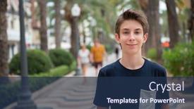  Presentation with teens summer camp - Theme enhanced with handsome-young-boy-looking background and a navy blue colored foreground