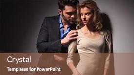  Presentation with lover - Cool new presentation theme with handsome young business man looking at his lover while toching her shoulder with his right hand backdrop and a tawny brown colored foreground