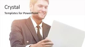  Presentation with modern - Audience pleasing slide deck consisting of handsome young business man sitting backdrop and a sky blue colored foreground