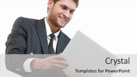  Presentation with modern - Presentation with handsome young business man sitting background and a light gray colored foreground