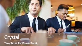  Presentation with formal dinner invitation - Cool new PPT theme with handsome young businessman in formal backdrop and a coral colored foreground