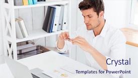  Presentation with photo - Presentation design consisting of handsome young businessman taking photo background and a sky blue colored foreground