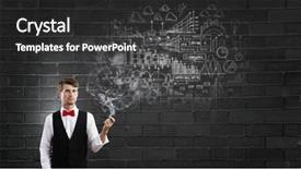  Presentation with pipe - Beautiful PPT theme featuring handsome young businessman thinking over ideas and smoking pipe backdrop and a dark gray colored foreground