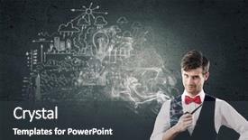 Presentation with pipe - Presentation design having handsome young businessman thinking over ideas and smoking pipe background and a dark gray colored foreground