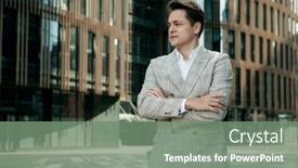  Presentation with smart city - Theme with handsome-young-businessman-walking background and a gray colored foreground