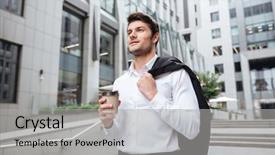  Presentation with coffee cup - Amazing slides having handsome-young-businessman-with-jacket backdrop and a light gray colored foreground