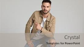  Presentation with knee - Audience pleasing presentation theme consisting of handsome-young-casual-guy backdrop and a light gray colored foreground