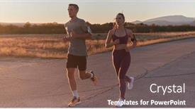  Presentation with running hours - PPT theme featuring handsome-young-couple-running-together background and a  colored foreground
