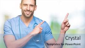  Presentation with fingers - Audience pleasing PPT theme consisting of handsome young doctor surgeon man backdrop and a  colored foreground