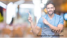  Presentation with fingers - Amazing slide deck having handsome young doctor surgeon man backdrop and a  colored foreground