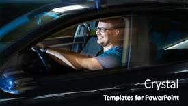  Presentation with driving safely - Theme having handsome-young-driver-driving-hic background and a black colored foreground