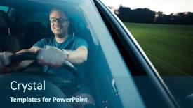  Presentation with driving safely - PPT layouts with handsome-young-driver-driving-hic background and a ocean colored foreground