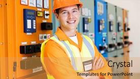  Presentation with electrical engineering - Amazing presentation design having handsome young electrical engineer backdrop and a yellow colored foreground