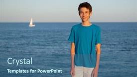  Presentation with calm sea - Theme having handsome-young-happy-boy background and a ocean colored foreground