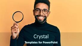  Presentation with looking glass - Theme enhanced with handsome-young-hispanic-man-holding background and a navy blue colored foreground