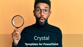  Presentation with magnifying glass - Slide deck enhanced with handsome-young-hispanic-man-holding background and a navy blue colored foreground