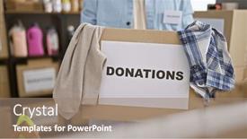  Presentation with charity - PPT layouts having handsome-young-hispanic-man-volunteering and a coral colored foreground