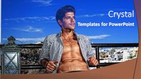  Presentation with greek islands - Beautiful slide set featuring handsome young in the greek islands santorini backdrop and a cobalt blue colored foreground
