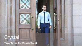  Presentation with lawyer - Amazing theme having handsome young lawyer leaving building backdrop and a gray colored foreground