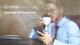  Presentation with lawyer - Slide deck consisting of handsome young lawyer working in cafe background and a coral colored foreground