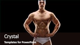 Presentation with swimmer - Audience pleasing slide set consisting of handsome young male swimmer posing in white swim trunks on black background backdrop and a wine colored foreground