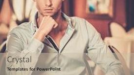  Presentation with alone - PPT theme enhanced with handsome young man alone in a restaurant background and a mint green colored foreground