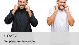  Presentation with old wite man and his music - Colorful PPT theme enhanced with handsome young man and catholic backdrop and a light gray colored foreground