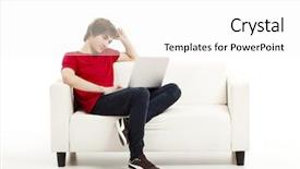  Presentation with ventilation home - Presentation theme featuring handsome young man at home background and a white colored foreground