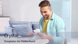  Presentation with taxes - Beautiful slides featuring handsome young man calculating taxes backdrop and a light blue colored foreground