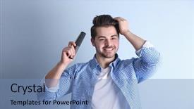  Presentation with hair color - PPT theme having dandruff - handsome young man combing hair background and a teal colored foreground