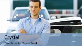  Presentation with car - Beautiful slide set featuring handsome-young-man-consultant backdrop and a light blue colored foreground