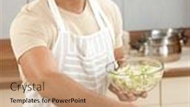  Presentation with cooking - PPT theme consisting of handsome-young-man-cooking background and a coral colored foreground