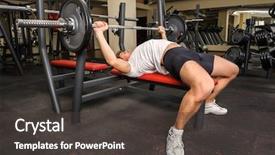  Presentation with press - Presentation enhanced with handsome young man doing bench press workout in gym background and a dark gray colored foreground