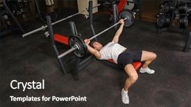  Presentation with press - Beautiful slide set featuring young man doing bench press backdrop and a dark gray colored foreground
