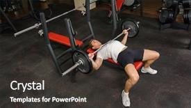  Presentation with press - Presentation design with handsome young man doing bench press workout in gym background and a dark gray colored foreground