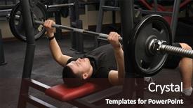  Presentation with press - Colorful presentation theme enhanced with handsome young man doing bench press workout in gym backdrop and a tawny brown colored foreground