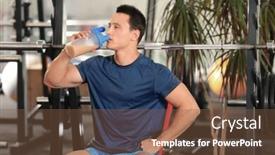  Presentation with protein shake - PPT theme enhanced with handsome young man drinking protein shake in gym background and a tawny brown colored foreground