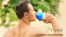  Presentation with protein shake - Beautiful slide set featuring handsome young man drinking protein shake outdoors backdrop and a lemonade colored foreground