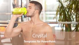  Presentation with protein shake - Beautiful PPT theme featuring handsome young man drinking protein shake in gym backdrop and a coral colored foreground