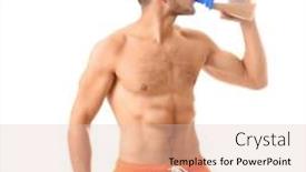  Presentation with protein shake - Beautiful slide deck featuring handsome young man drinking protein shake on white background backdrop and a lemonade colored foreground