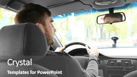  Presentation with sleepy yawning man driving car - Colorful slide deck enhanced with handsome young man driving taxi backdrop and a dark gray colored foreground