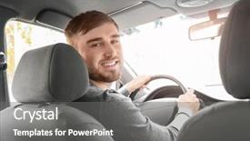  Presentation with driving drowsy - PPT layouts having handsome young man driving taxi background and a gray colored foreground