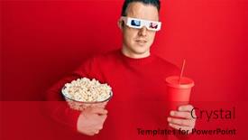  Presentation with soda - Presentation theme enhanced with handsome-young-man-eating-popcorn background and a crimson colored foreground