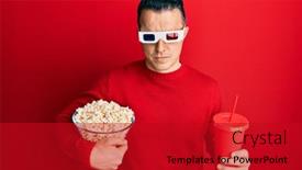  Presentation with popcorn - Colorful theme enhanced with handsome-young-man-eating-popcorn backdrop and a crimson colored foreground