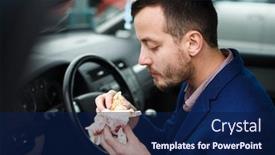  Presentation with lunch - Audience pleasing presentation consisting of handsome-young-man-eating backdrop and a navy blue colored foreground