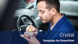  Presentation with eating - Presentation theme featuring handsome-young-man-eating background and a navy blue colored foreground