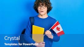  Presentation with student exchange - Presentation design having handsome-young-man-exchange-student background and a ocean colored foreground