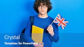  Presentation with student exchange - Cool new slide deck with handsome-young-man-exchange-student backdrop and a ocean colored foreground